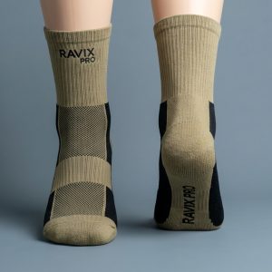 Custom Khaki and Black Hiking Socks – custom manufactured by Ravix Pro Industry, Sialkot, Pakistan