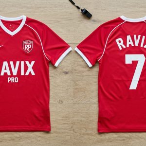Custom Red Retro Football Shirt – custom manufactured by Ravix Pro Industry, Sialkot, Pakistan