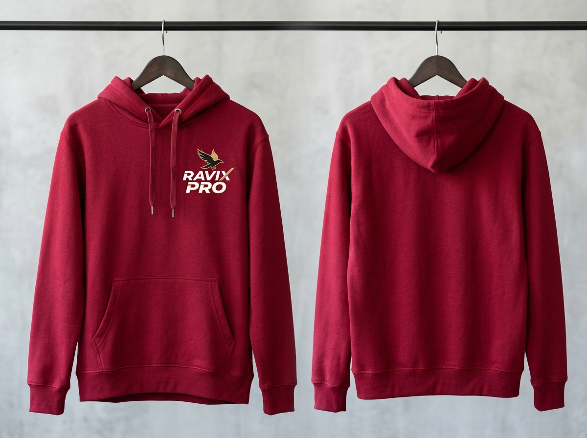 Custom Burgundy Hoodie with Chest Logo Custom Burgundy Hoodie with Chest Logo – custom manufactured by Ravix Pro Industry, Sialkot, Pakistan