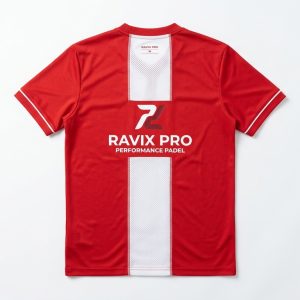 Custom Red and White Stripe Padel Jersey – custom manufactured by Ravix Pro Industry, Sialkot, Pakistan