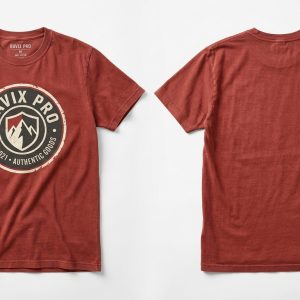 Custom Brick Red Badge Graphic Tee – custom manufactured by Ravix Pro Industry, Sialkot, Pakistan