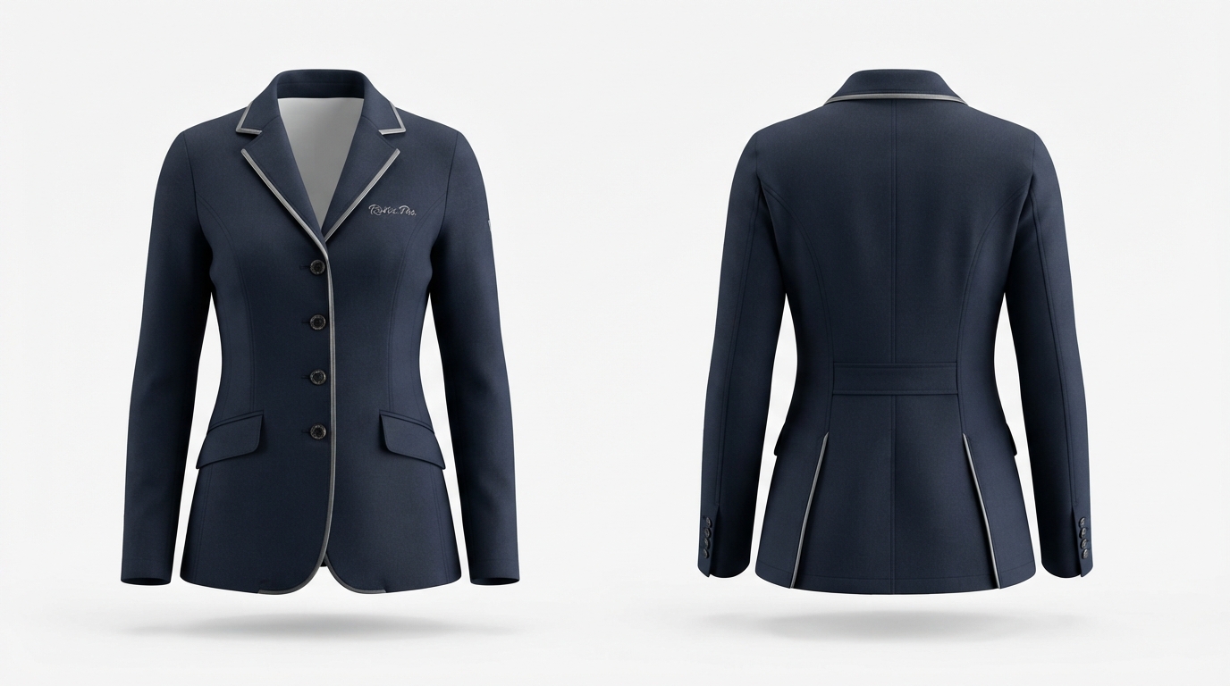Custom Navy Riding Coat Custom Navy Riding Coat – custom manufactured by Ravix Pro Industry, Sialkot, Pakistan