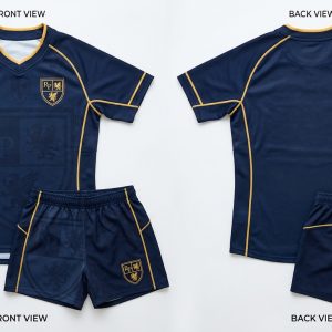 Custom Navy and Gold Rugby Uniform – custom manufactured by Ravix Pro Industry, Sialkot, Pakistan