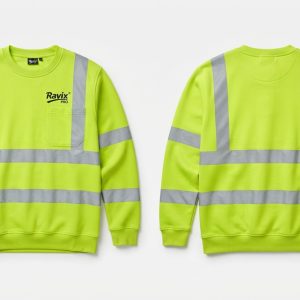 Custom Yellow Hi-Vis Safety Sweatshirt – custom manufactured by Ravix Pro Industry, Sialkot, Pakistan