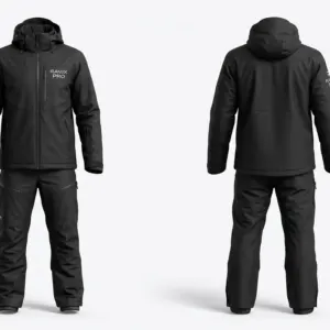 Custom Black Ski Jacket and Pants Set by Ravix Pro Industry, ski wear manufacturer in Sialkot, Pakistan