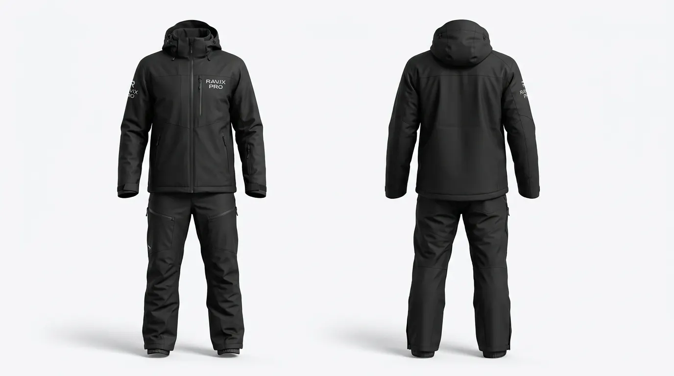 Custom Black Ski Jacket and Pants Set Custom Black Ski Jacket and Pants Set by Ravix Pro Industry, ski wear manufacturer in Sialkot, Pakistan