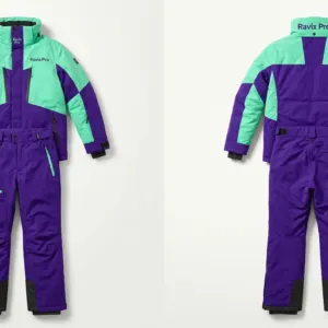 Custom Mint and Purple Ski Jacket and Pants Set by Ravix Pro Industry, ski wear manufacturer in Sialkot, Pakistan