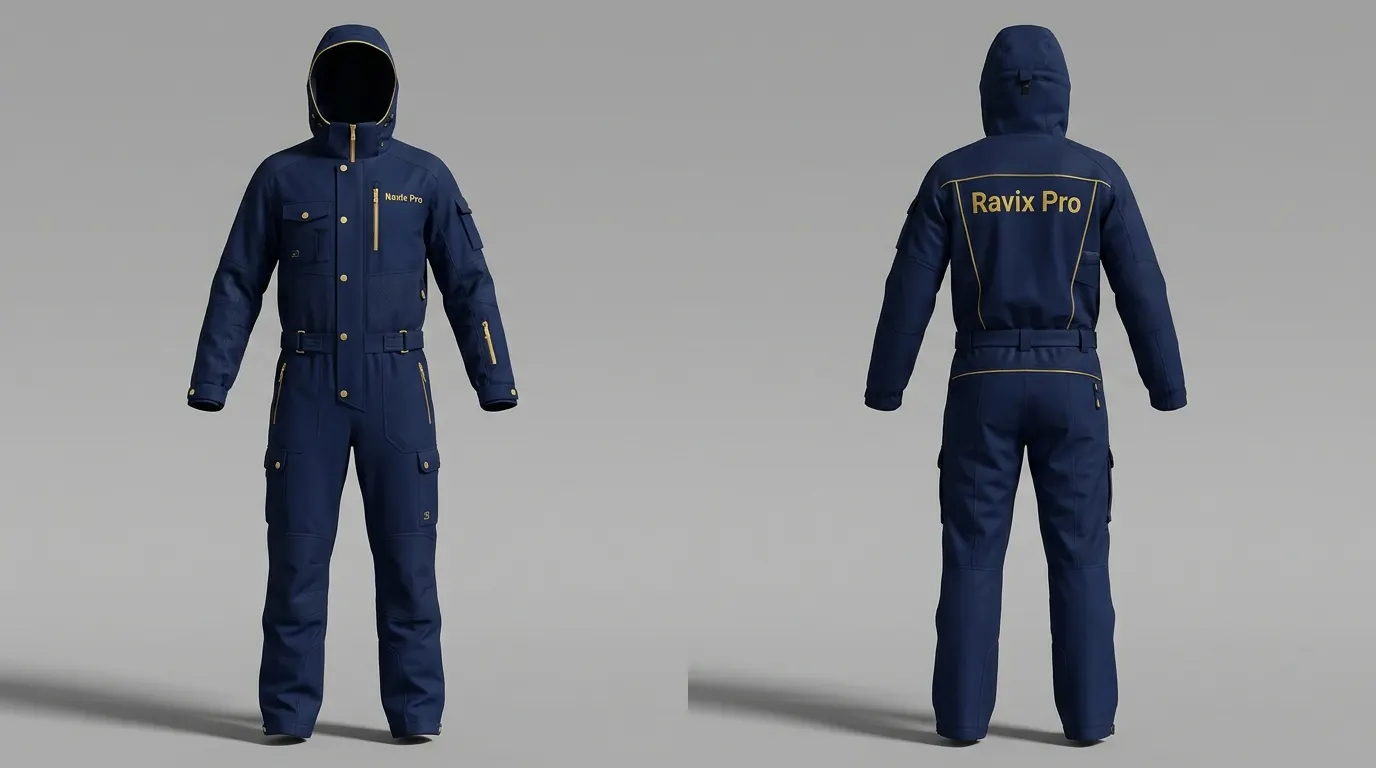 Custom Navy One-Piece Ski Suit Custom Navy One-Piece Ski Suit by Ravix Pro Industry, ski wear manufacturer in Sialkot, Pakistan