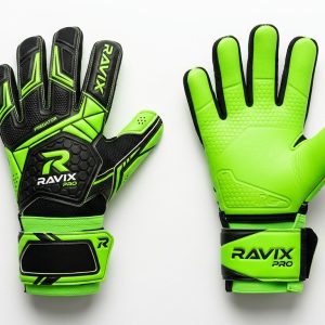 Custom Neon Green and Black Goalkeeper Gloves – custom manufactured by Ravix Pro Industry, Sialkot, Pakistan