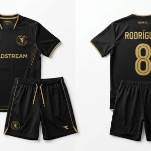 Custom Black and Gold Soccer Uniform – custom manufactured by Ravix Pro Industry, Sialkot, Pakistan