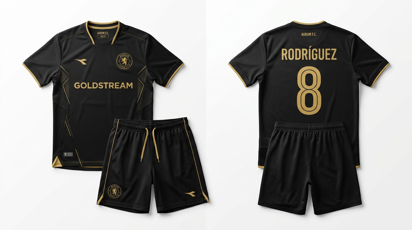 Custom Black and Gold Soccer Uniform Custom Black and Gold Soccer Uniform – custom manufactured by Ravix Pro Industry, Sialkot, Pakistan