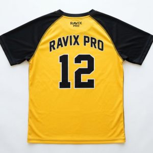 Custom Yellow and Black Softball Jersey – custom manufactured by Ravix Pro Industry, Sialkot, Pakistan