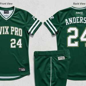 Custom Forest Green Softball Uniform – custom manufactured by Ravix Pro Industry, Sialkot, Pakistan