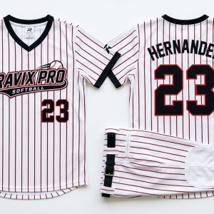 Custom White and Maroon Softball Uniform – custom manufactured by Ravix Pro Industry, Sialkot, Pakistan