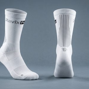 Custom White and Black Crew Socks – custom manufactured by Ravix Pro Industry, Sialkot, Pakistan