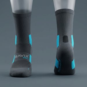 Custom Charcoal and Aqua Sports Socks – custom manufactured by Ravix Pro Industry, Sialkot, Pakistan