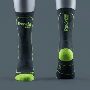 Custom Charcoal and Lime Grip Socks – custom manufactured by Ravix Pro Industry, Sialkot, Pakistan