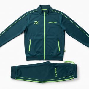 Custom Forest Green and Navy Tracksuit – custom manufactured by Ravix Pro Industry, Sialkot, Pakistan
