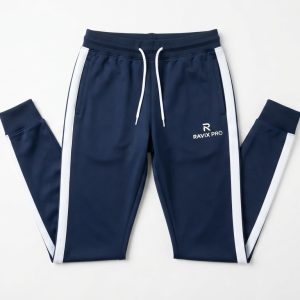 Custom Navy and White Tracksuit Bottoms – custom manufactured by Ravix Pro Industry, Sialkot, Pakistan