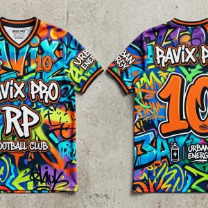 Custom Graffiti Print Streetwear Football Jersey – custom manufactured by Ravix Pro Industry, Sialkot, Pakistan