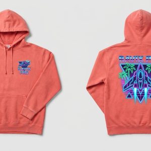 Custom Coral Streetwear Hoodie with Neon Palm Back Graphic with Neon Palm Back Graphic – custom manufactured by Ravix Pro Industry, Sialkot, Pakistan