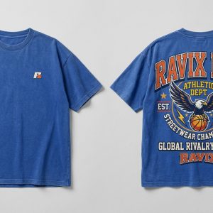 Custom Royal Blue Heavyweight T-Shirt with Eagle Badge Back Print – custom manufactured by Ravix Pro Industry, Sialkot, Pakistan