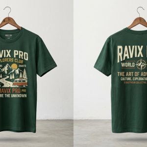 Custom Forest Green Heavyweight T-Shirt with Road Trip Graphic – custom manufactured by Ravix Pro Industry, Sialkot, Pakistan