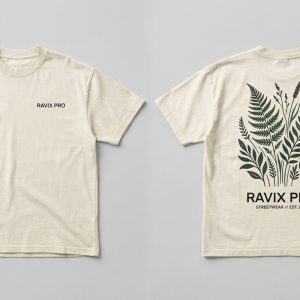 Custom Cream Heavyweight T-Shirt with Fern Leaf Back Print – custom manufactured by Ravix Pro Industry, Sialkot, Pakistan