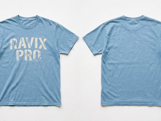 Custom Pale Blue Tonal Logo Tee – custom manufactured by Ravix Pro Industry, Sialkot, Pakistan