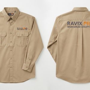 Custom Tan Long Sleeve Work Shirt – custom manufactured by Ravix Pro Industry, Sialkot, Pakistan