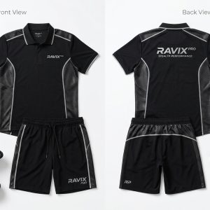 Custom Black Tennis Kit – custom manufactured by Ravix Pro Industry, Sialkot, Pakistan