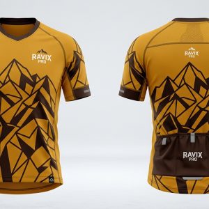 Custom Mustard Mountain Print Trail Jersey – custom manufactured by Ravix Pro Industry, Sialkot, Pakistan