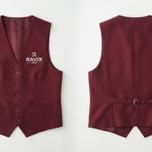 Custom Burgundy Server Vest – custom manufactured by Ravix Pro Industry, Sialkot, Pakistan