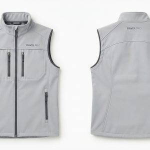 Custom Grey Softshell Utility Vest – custom manufactured by Ravix Pro Industry, Sialkot, Pakistan