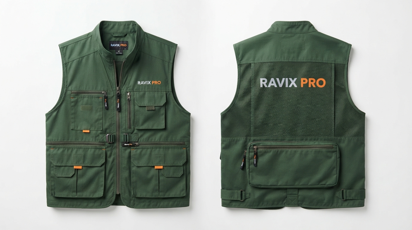 Custom Green Utility Tool Vest Custom Green Utility Tool Vest – custom manufactured by Ravix Pro Industry, Sialkot, Pakistan