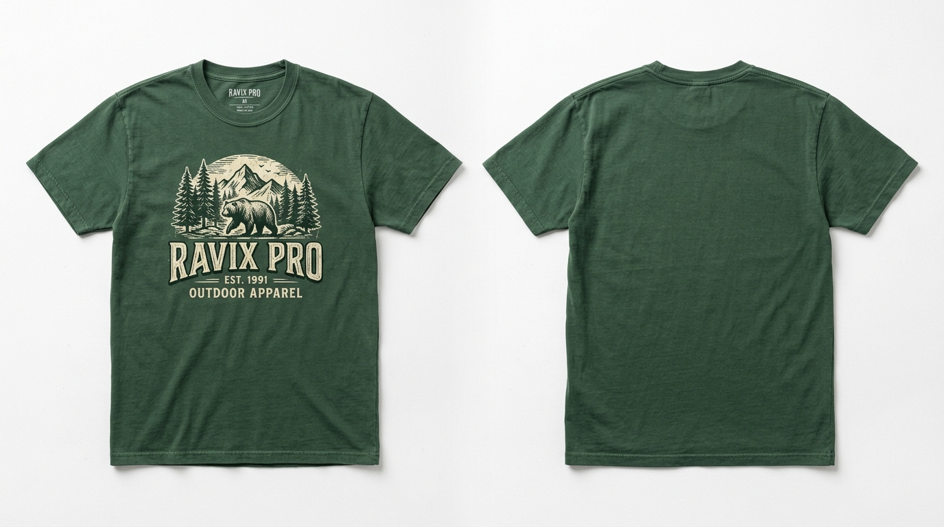Custom Forest Green Vintage Graphic Tee – custom manufactured by Ravix Pro Industry, Sialkot, Pakistan