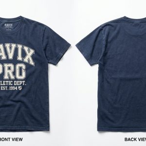 Custom Navy Collegiate Graphic Tee – custom manufactured by Ravix Pro Industry, Sialkot, Pakistan