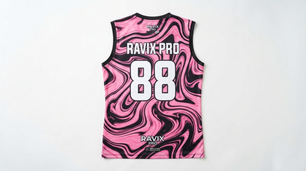 Custom Pink Marble Volleyball Jersey with Black Trim – custom manufactured by Ravix Pro Industry, Sialkot, Pakistan