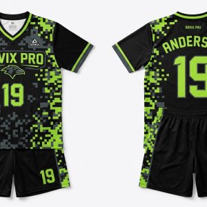 Custom Black and Lime Green Volleyball Uniform – custom manufactured by Ravix Pro Industry, Sialkot, Pakistan