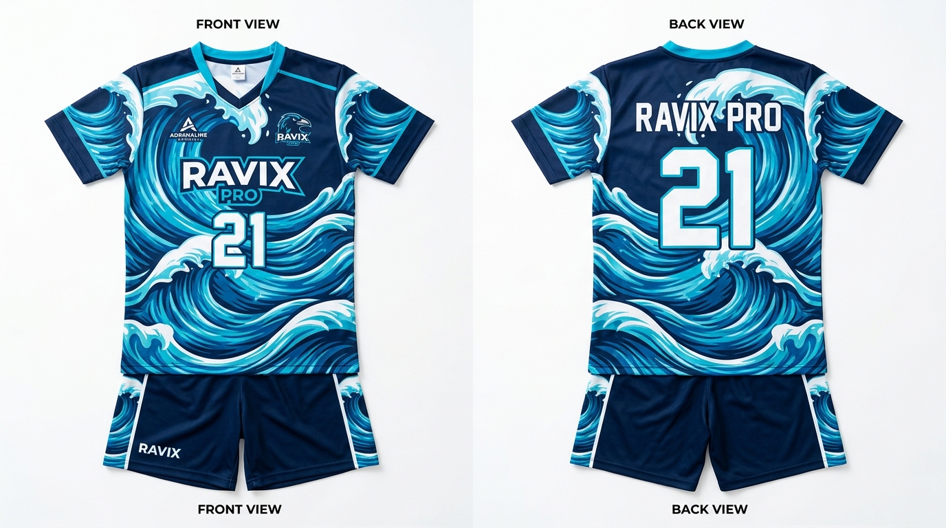 Custom Blue and Teal Volleyball Uniform Custom Blue and Teal Volleyball Uniform – custom manufactured by Ravix Pro Industry, Sialkot, Pakistan