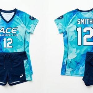 Custom Turquoise and Navy Volleyball Uniform – custom manufactured by Ravix Pro Industry, Sialkot, Pakistan