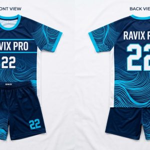 Custom Teal and Navy Volleyball Uniform – custom manufactured by Ravix Pro Industry, Sialkot, Pakistan