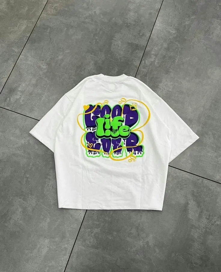 Custom white oversized T-shirt with puff print made by Ravix Pro Industry clothing manufacturer in Sialkot, Pakistan