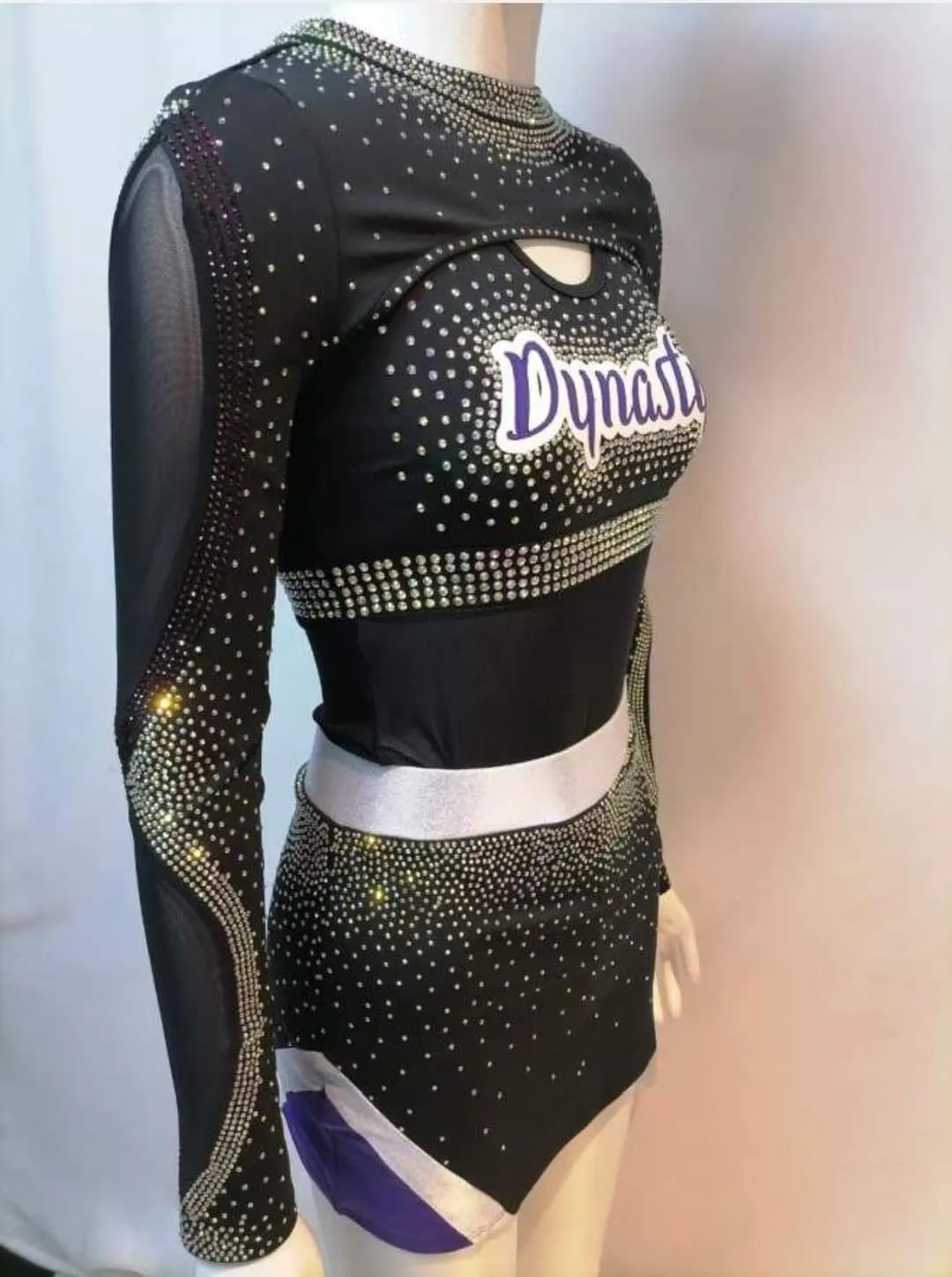 Custom cheerleading crop top with rhinestones made by Ravix Pro Industry clothing manufacturer in Sialkot, Pakistan