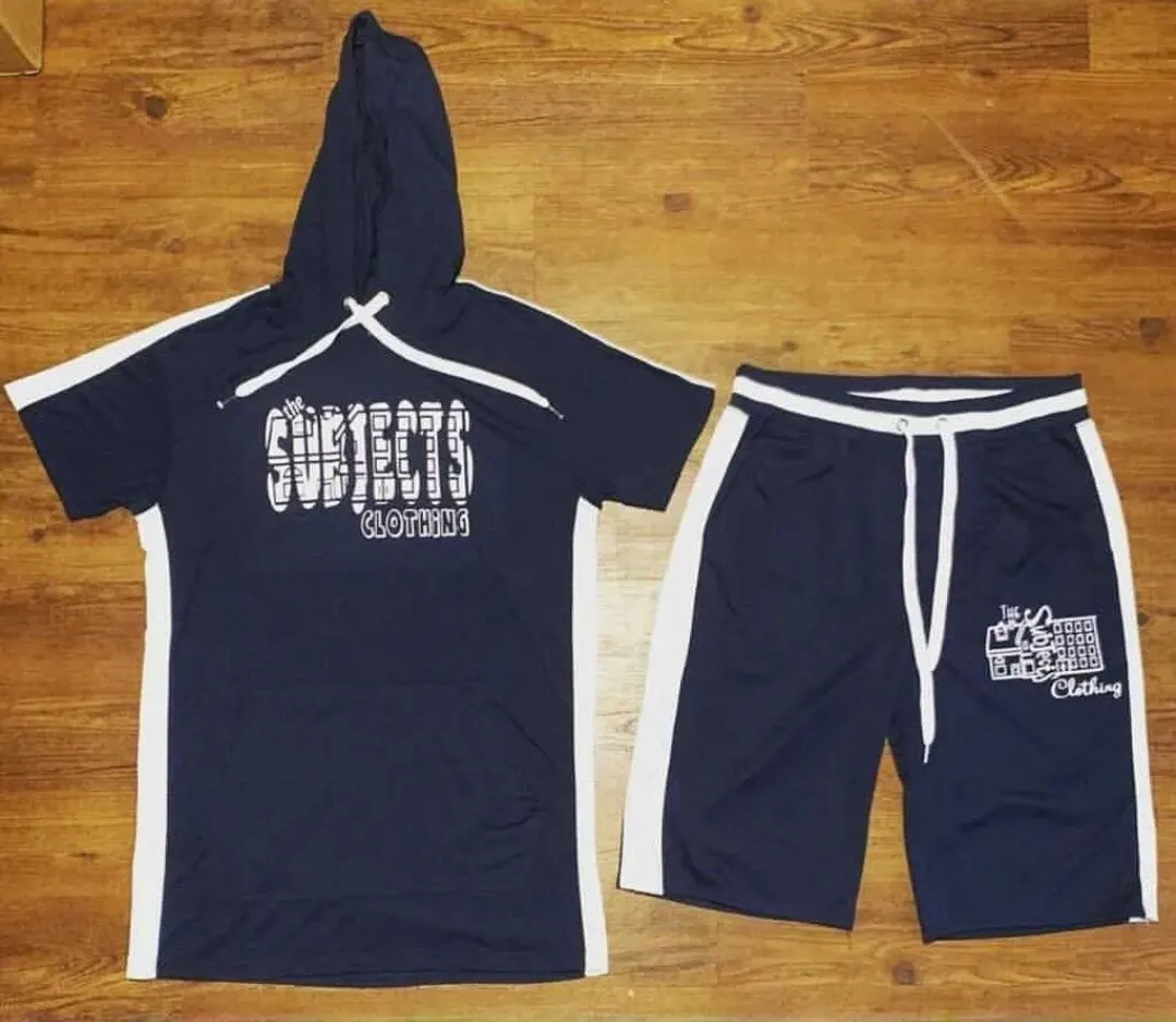 Custom navy hoodie and shorts set made by Ravix Pro Industry clothing manufacturer in Sialkot, Pakistan