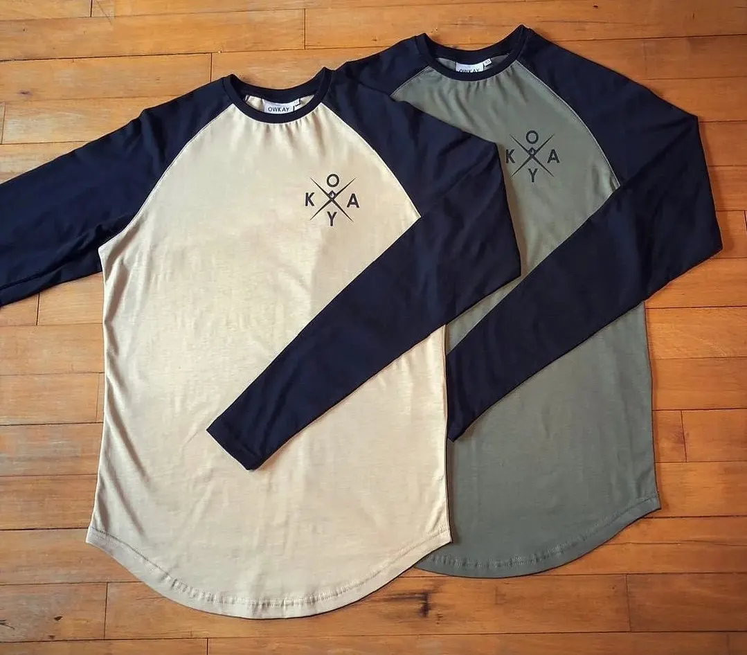 Custom raglan long sleeve T-shirts made by Ravix Pro Industry clothing manufacturer in Sialkot, Pakistan