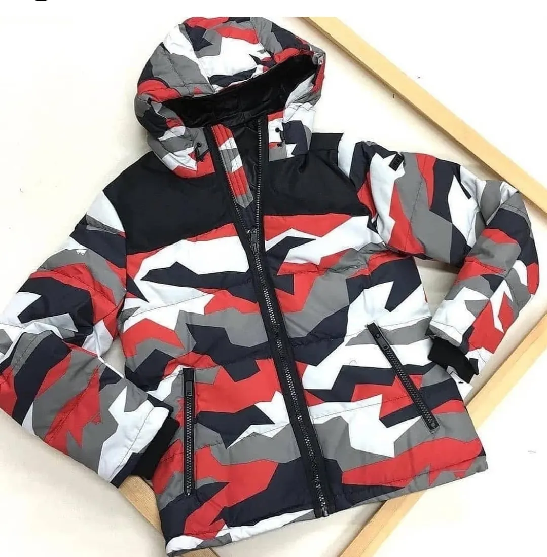 Custom camo zip hoodie in red, white and black made by Ravix Pro Industry clothing manufacturer in Sialkot, Pakistan