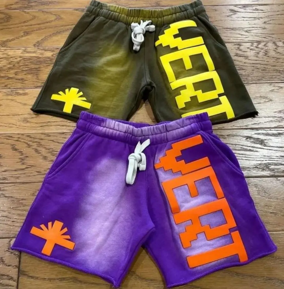 Custom acid wash shorts with puff print made by Ravix Pro Industry clothing manufacturer in Sialkot, Pakistan