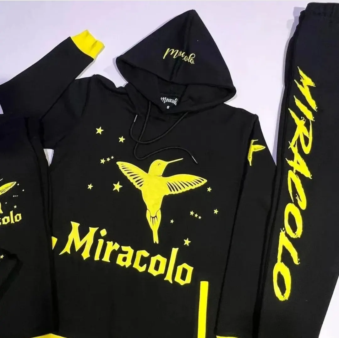 Custom black hoodie and sweatpants with puff print made by Ravix Pro Industry clothing manufacturer in Sialkot, Pakistan