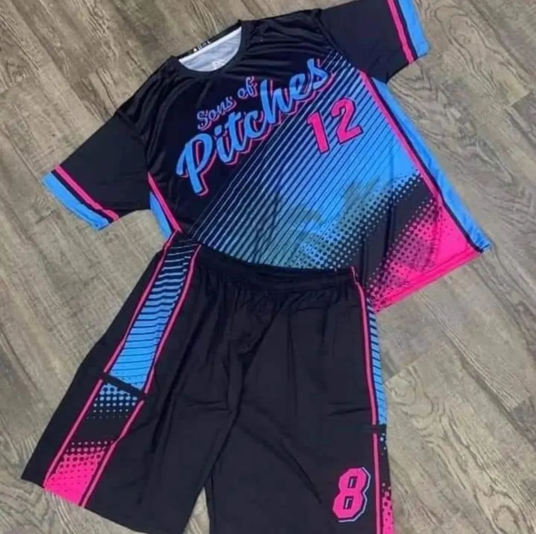 Custom sublimated softball uniform with shorts made by Ravix Pro Industry clothing manufacturer in Sialkot, Pakistan